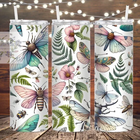 Floral Boho Moth Stainless Steel Tumbler - Picture 1 of 1